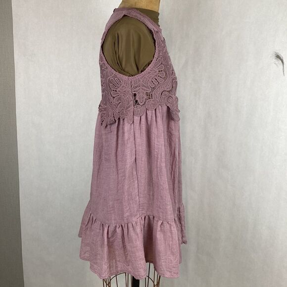 Umgee Tiered Dress Lace Bodice Small Short Lined Sleeveless Flowy - Picture 8 of 13